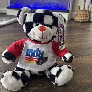 NWT Plushology Checkered Indy 500 Teddy Bear 9"